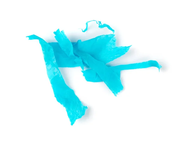 Faixas Papel Tecido Rasgado Azul Isoladas Fundo Branco Pequenas Peças — Fotografia de Stock