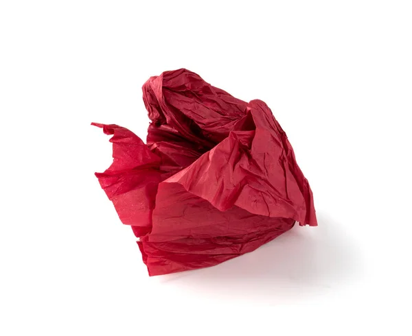 Boule Papier Tissu Froissé Isolée Sur Fond Blanc Red Wadded — Photo