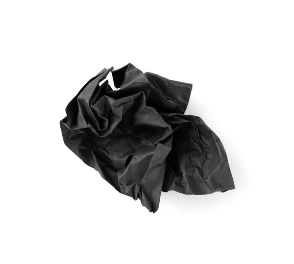 Crumpled Black Paper Ball Isolated White Background Natural Textured Wadded — Stock Photo, Image