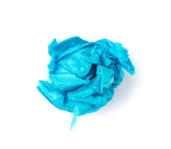 Bola Papel Tecido Enrugado Isolado Fundo Branco Blue Wadded Rolling — Fotografia de Stock