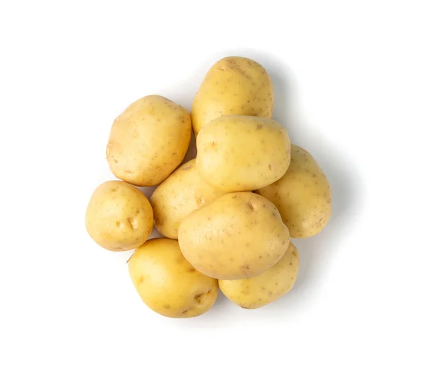 Целая Куча Картофеля Изолирована Белом Фоне Сверху Желтая Мытая Био — стоковое фото