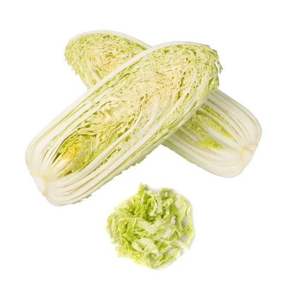 Heap of Chopped Chinese Cabbage, Napa Cabbage or Wombok Isolated on White Background. Fresh Green Sliced Cabbage Salat — Stock Image Heap Chopped Chinese Cabbage Napa Cabbage Wombok Isolated White Background Stock Picture