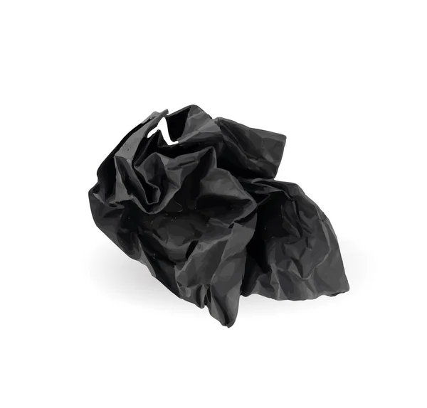 白い背景に隔離された砕いた黒い紙のボール 天然のテクスチャがシートを巻きました ダークペーパーボールベクトルイラスト — ストックベクタ