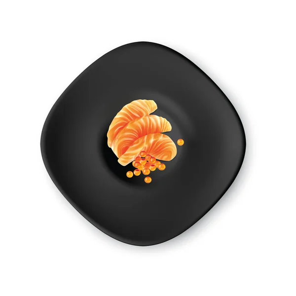 Rebanadas Filete Salmón Crudo Caviar Placa Negra Aislado Piezas Gruesas — Vector de stock