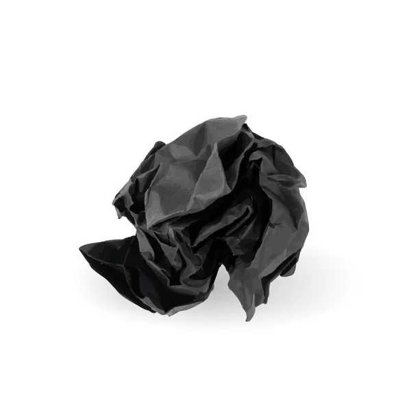 Crumpled Black Paper Ball Isolerad Vit Bakgrund Naturlig Texturerad Vadderad — Stock vektor