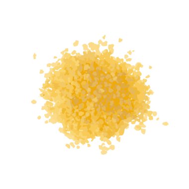 Kuskus yığını, kuru kümes, çiğ kuskus, pişmemiş kuskus veya beyaz arka planda irmik tanecikleri, vektör illüstrasyonu