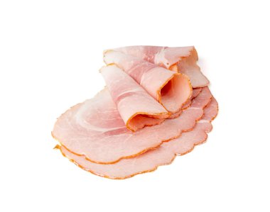 Fırınlanmış domuz dilimleri, Kızarmış Fileto, Tenderloin Jambon Parçaları, Kaynamış Et İnce Fileto Beyaz Arkaplanda Kesikler