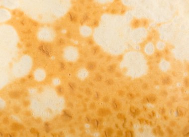 Krep dokusu arka planı. Pan kek deseni, soyut krep üst görünümü, hamur keki desenli arka plan, kızarmış ekmek afişi.