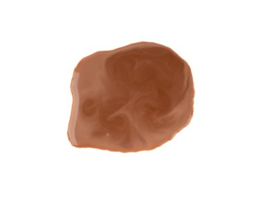 Çikolatalı süt izole edilmiş, sıcak çikolata birikintisi, sıvı leke, kahve serpme, beyaz arka planda kahverengi latte.