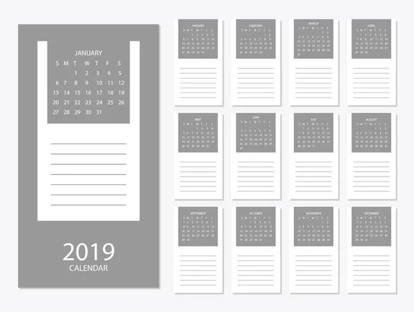 Kalendervorlage 2019 — Stockvektor