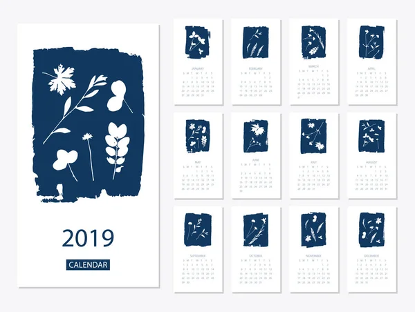 Vektor 2019 novoroční kalendáře s rostlinami. — Stockový vektor