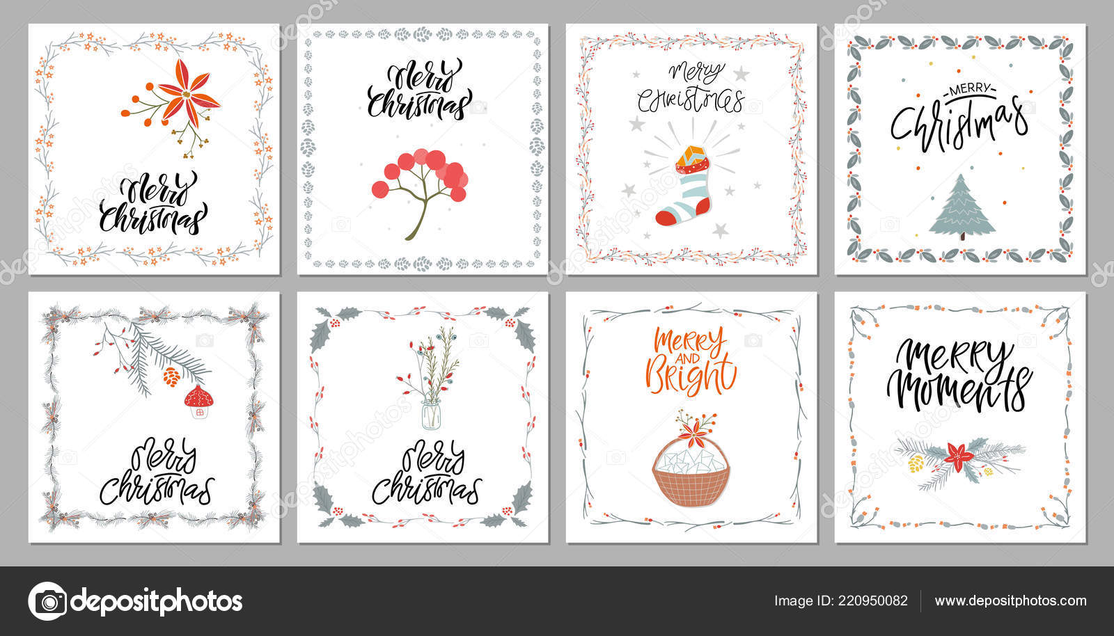 Collection cute Merry Christmas gift cards and set of elements For Merry Christmas Gift Certificate Templates