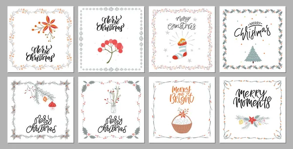 Colección lindo Feliz Navidad tarjetas de regalo y conjunto de elementos — Vector de stock