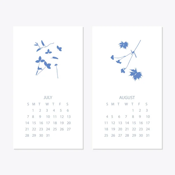 Vector 2019 Calendario Año Nuevo Con Plantas Textura Cianotipo Planificador — Archivo Imágenes Vectoriales