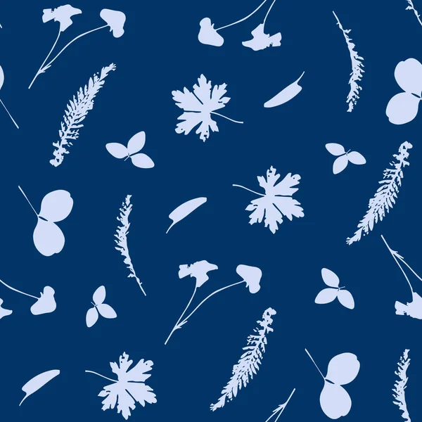 Schattig cyanotypie naadloze bloem patroon floral vectorelementen — Stockvector