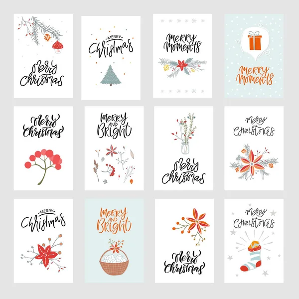 Collection cute Merry Christmas gift cards and set of elements — Stock Vector