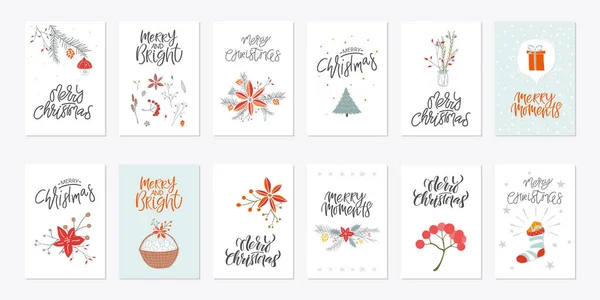 Collection cute Merry Christmas gift cards and set of elements — Stock Vector