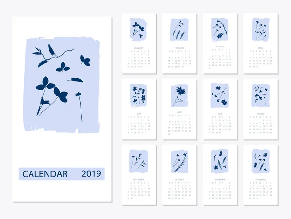 Вектор новорічного календаря 2019 року з рослинами . — стоковий вектор