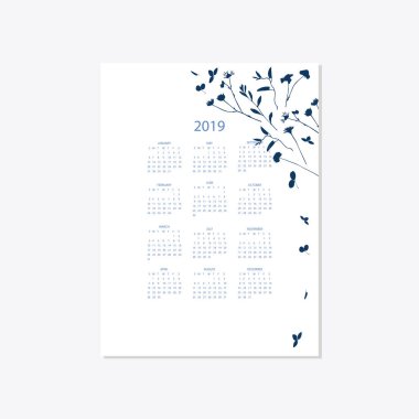 2019 çiçek dekoratif şık takvim stili cyanotype mavi