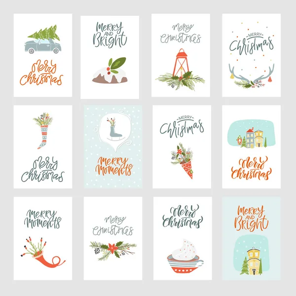 Collection Merry Christmas and Happy New Year — Stock Vector