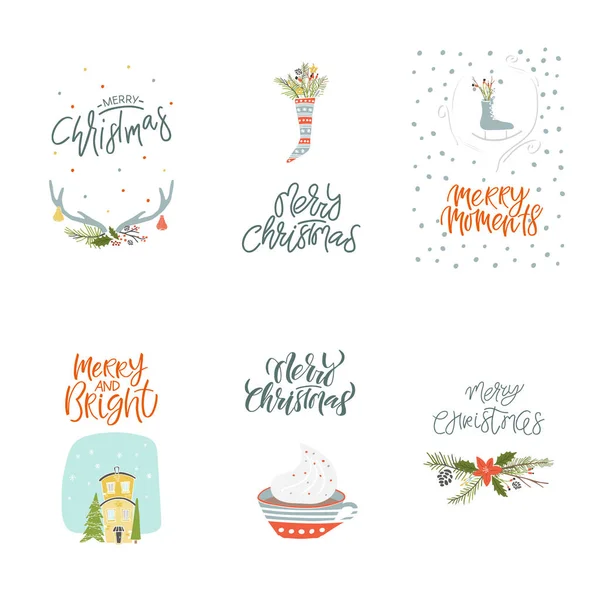 Collection Merry Christmas and Happy New Year — Stock Vector