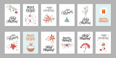 Koleksiyon sevimli mutlu Noeller hediye kartları ve öğeleri kümesi