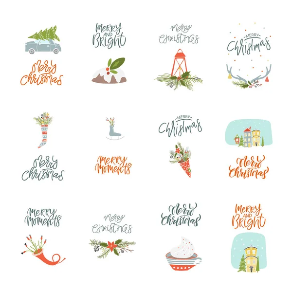 Colección Feliz Navidad y Feliz Año Nuevo — Vector de stock