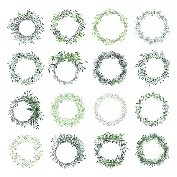 Wreath of leaves, plants, branches and flowers — Stock Vector