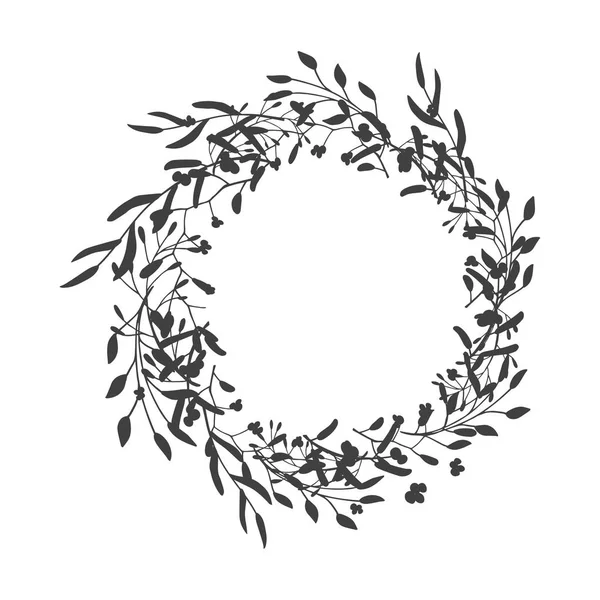 Couronne de feuilles, plantes, branches et fleurs — Image vectorielle
