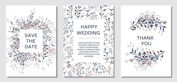 Rame elegante floreale invito set carta moderna — Vettoriale Stock