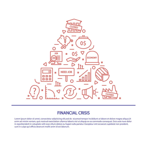 Wirtschaft und Finanzen Krise Linie Symbole weißer Hintergrund — Stockvektor
