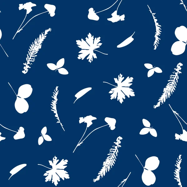 Schattig cyanotypie naadloze bloem patroon floral vectorelementen — Stockvector