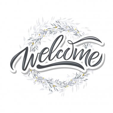 El çizilmiş Hoş geldin yazısı tipografisi. Çizilmiş sanat işareti.