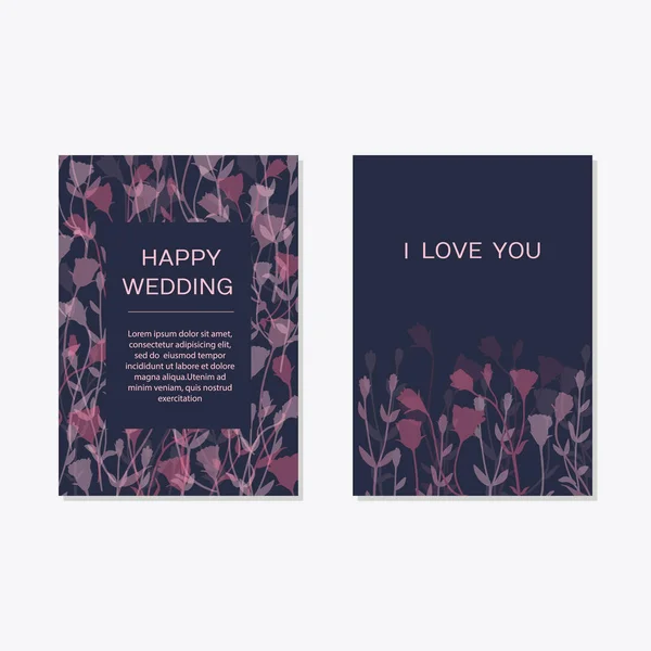 Conjunto de convite floral elegante, cartão moderno em rosa eustoma — Vetor de Stock