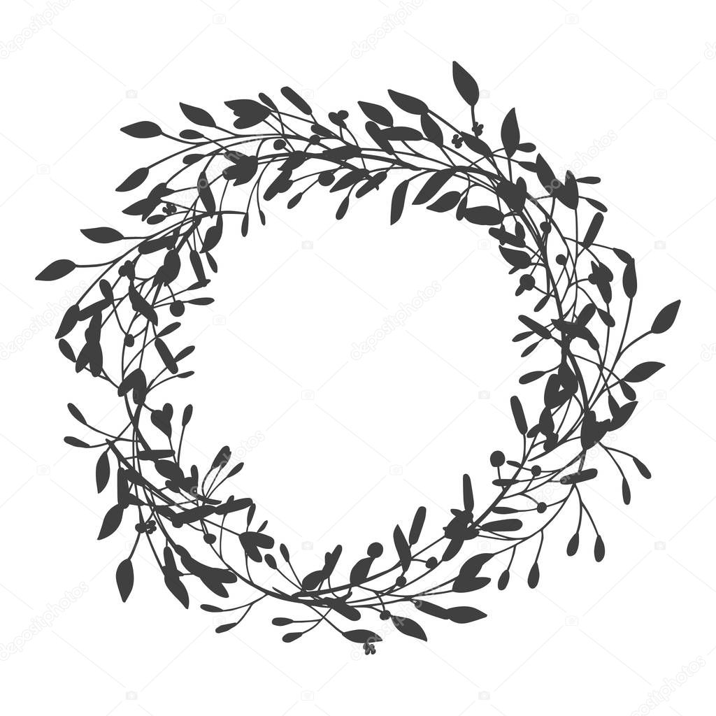 Wreath of leaves, plants, branches and flowers