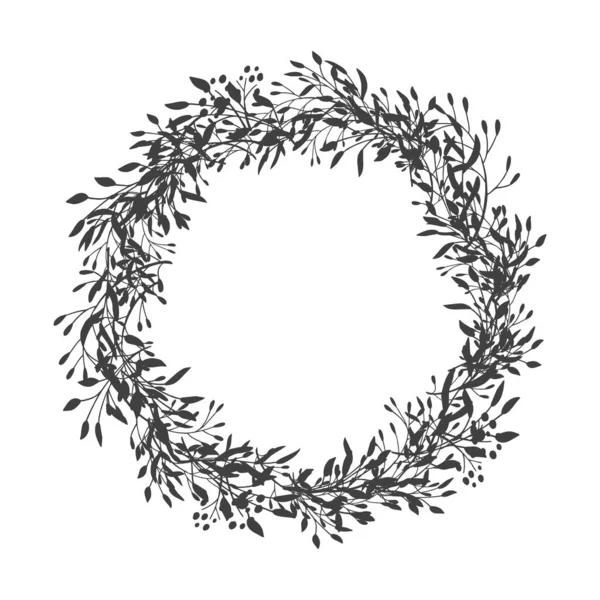 Couronne de feuilles, plantes, branches et fleurs — Image vectorielle