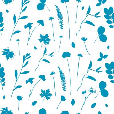 Vektör şirin cyanotype sorunsuz çiçek deseni çiçek öğeleri