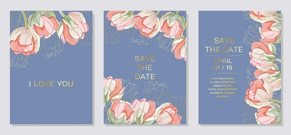 Елегантний квітковий запрошений набір сучасної листівки в тюльпанах — стоковий вектор