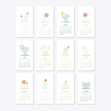 Takvim 2020 minimalist kaktüs sulu ile ayarlayın 