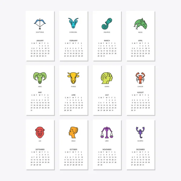 Календар 2020 зі знаками гороскопа набір символів зодіаку — стоковий вектор