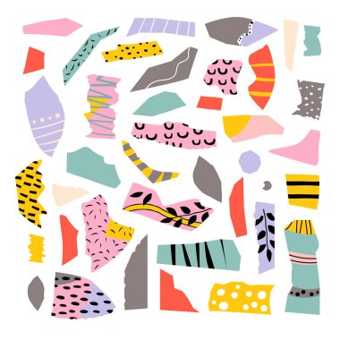 Farklı şekiller ve elle çizilmiş dokular kağıt kesme