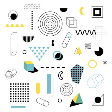 Memphis öğeleri evrensel eğilim yarı ton geometrik şekiller ayarlayın