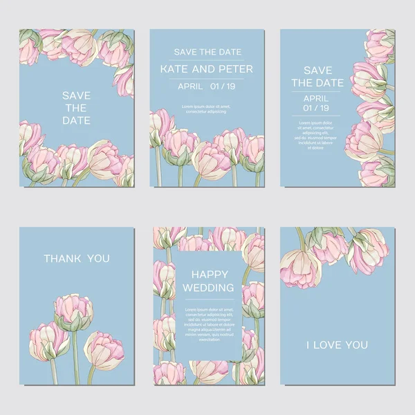 Elegante floreale invito set carta moderna in tulipani — Vettoriale Stock