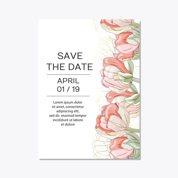Elegante floral invitan a set tarjeta moderna en tulipanes Ilustración De Stock
