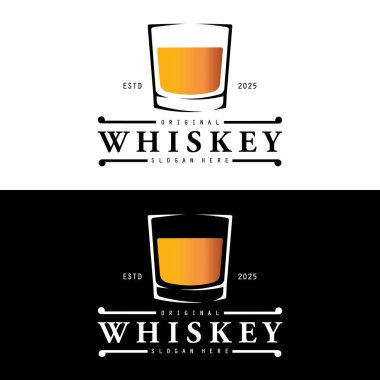 Bardaklı veya biralı kaliteli viski logosu vektörü.
