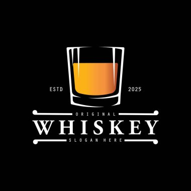 Bardaklı veya biralı kaliteli viski logosu vektörü.