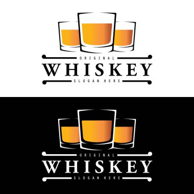 Bardaklı veya biralı kaliteli viski logosu vektörü.