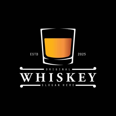 Bardaklı veya biralı kaliteli viski logosu vektörü.