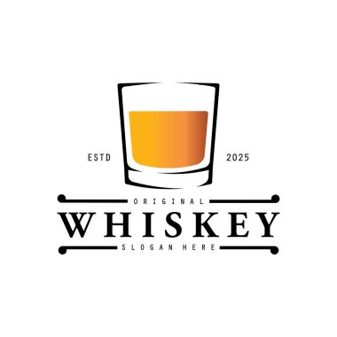 Bardaklı veya biralı kaliteli viski logosu vektörü.