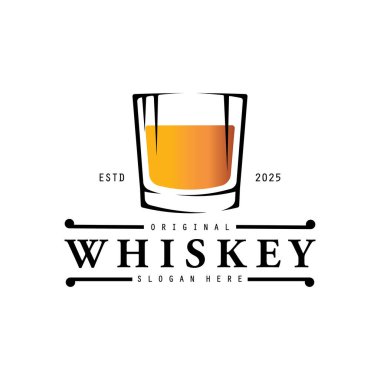 Bardaklı veya biralı kaliteli viski logosu vektörü.